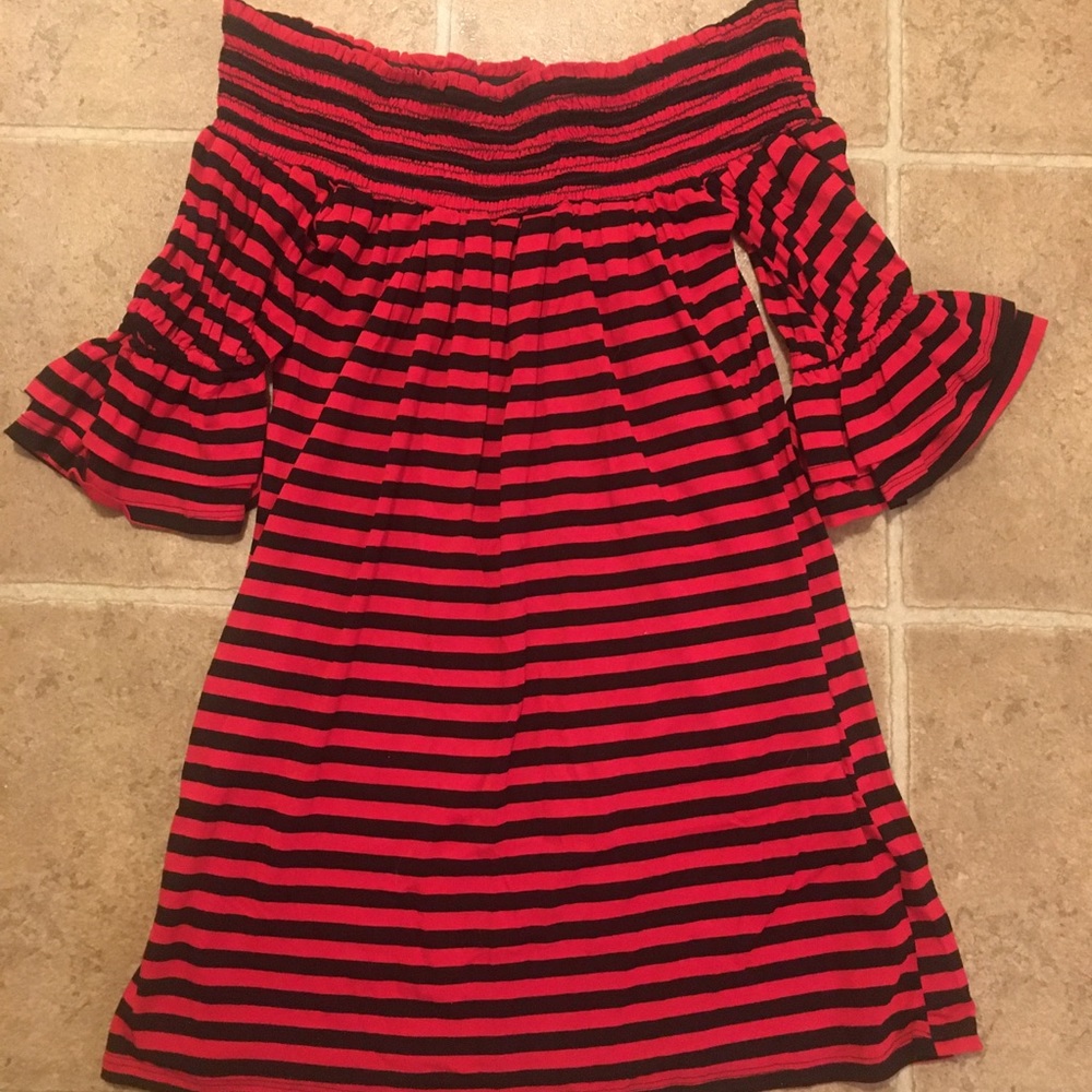 Black & red stripped off the shoulder tunic/dress